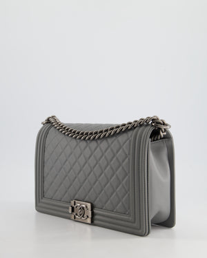 *HOT & FIRE PRICE* Chanel Stone Grey Medium Boy Bag in Calfskin Leather with Ruthenium Hardware