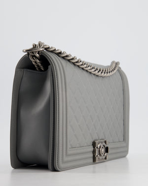 *HOT & FIRE PRICE* Chanel Stone Grey Medium Boy Bag in Calfskin Leather with Ruthenium Hardware