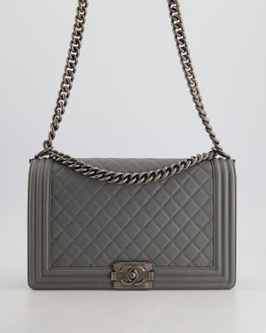 *HOT & FIRE PRICE* Chanel Stone Grey Medium Boy Bag in Calfskin Leather with Ruthenium Hardware