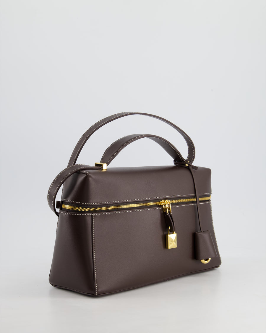 *HOT* Loro Piana Chocolate Brown Extra Shoulder Bag in Calfskin Leather with Gold Hardware RRP £2950