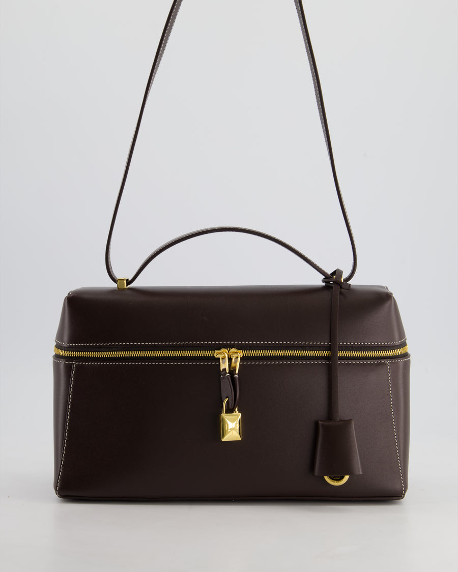 *HOT* Loro Piana Chocolate Brown Extra Shoulder Bag in Calfskin Leather with Gold Hardware RRP £2950