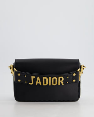 Christian Dior Black J'Adior Top Handle Flap Bag in Calfskin Leather with Antique Gold Hardware