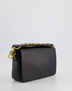 Christian Dior Black J'Adior Top Handle Flap Bag in Calfskin Leather with Antique Gold Hardware