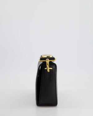 Christian Dior Black J'Adior Top Handle Flap Bag in Calfskin Leather with Antique Gold Hardware