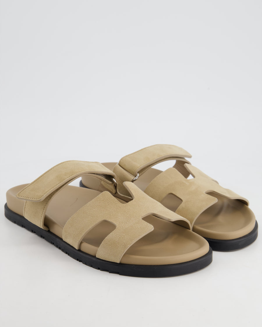 *HOT* Hermès Beige Esquisse Suede Chypre Sandals Size EU 42