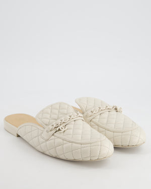 Chanel Cream Quilted Lambskin Mules with Chain CC Logo Detail Size EU 42.5