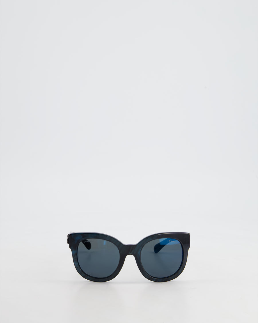 Chanel Square Black, Navy Sunglasses with Black CC Detail