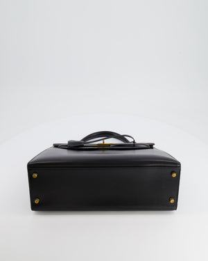 Hermès Vintage Black Kelly Sellier 32cm Bag in Calfskin Box Leather with Gold Hardware