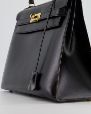 Hermès Vintage Black Kelly Sellier 32cm Bag in Calfskin Box Leather with Gold Hardware