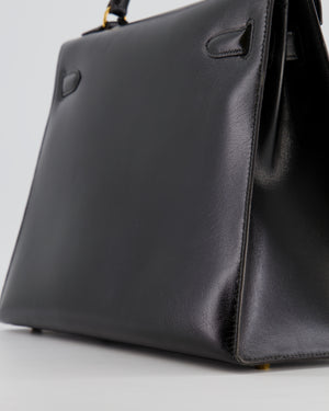 Hermès Vintage Black Kelly Sellier 32cm Bag in Calfskin Box Leather with Gold Hardware