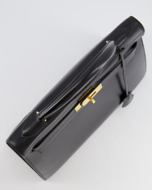 Hermès Vintage Black Kelly Sellier 32cm Bag in Calfskin Box Leather with Gold Hardware