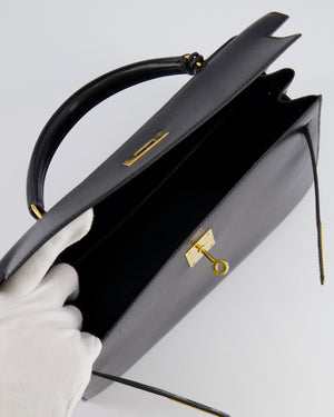 Hermès Vintage Black Kelly Sellier 32cm Bag in Calfskin Box Leather with Gold Hardware