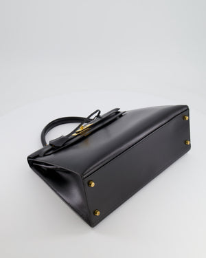 Hermès Vintage Black Kelly Sellier 32cm Bag in Calfskin Box Leather with Gold Hardware