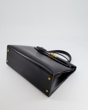 Hermès Vintage Black Kelly Sellier 32cm Bag in Calfskin Box Leather with Gold Hardware