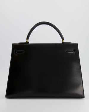 Hermès Vintage Black Kelly Sellier 32cm Bag in Calfskin Box Leather with Gold Hardware