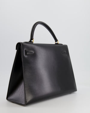 Hermès Vintage Black Kelly Sellier 32cm Bag in Calfskin Box Leather with Gold Hardware