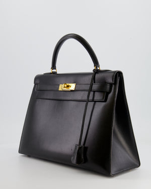 Hermès Vintage Black Kelly Sellier 32cm Bag in Calfskin Box Leather with Gold Hardware