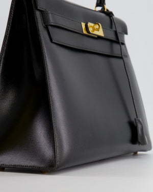 Hermès Vintage Black Kelly Sellier 32cm Bag in Calfskin Box Leather with Gold Hardware