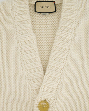 Gucci Cream Wool Cardigan with Green & Red Stripes Detail Size IT L (UK 40)