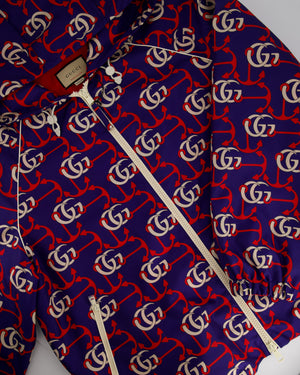 Gucci Blue, Red & White GG Logo Print Wind Jacket IT 54 (UK 44)