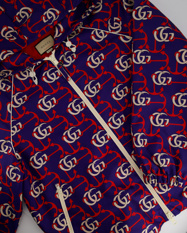 Gucci Blue, Red & White GG Logo Print Wind Jacket IT 54 (UK 44)