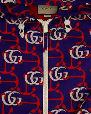 Gucci Blue, Red & White GG Logo Print Wind Jacket IT 54 (UK 44)