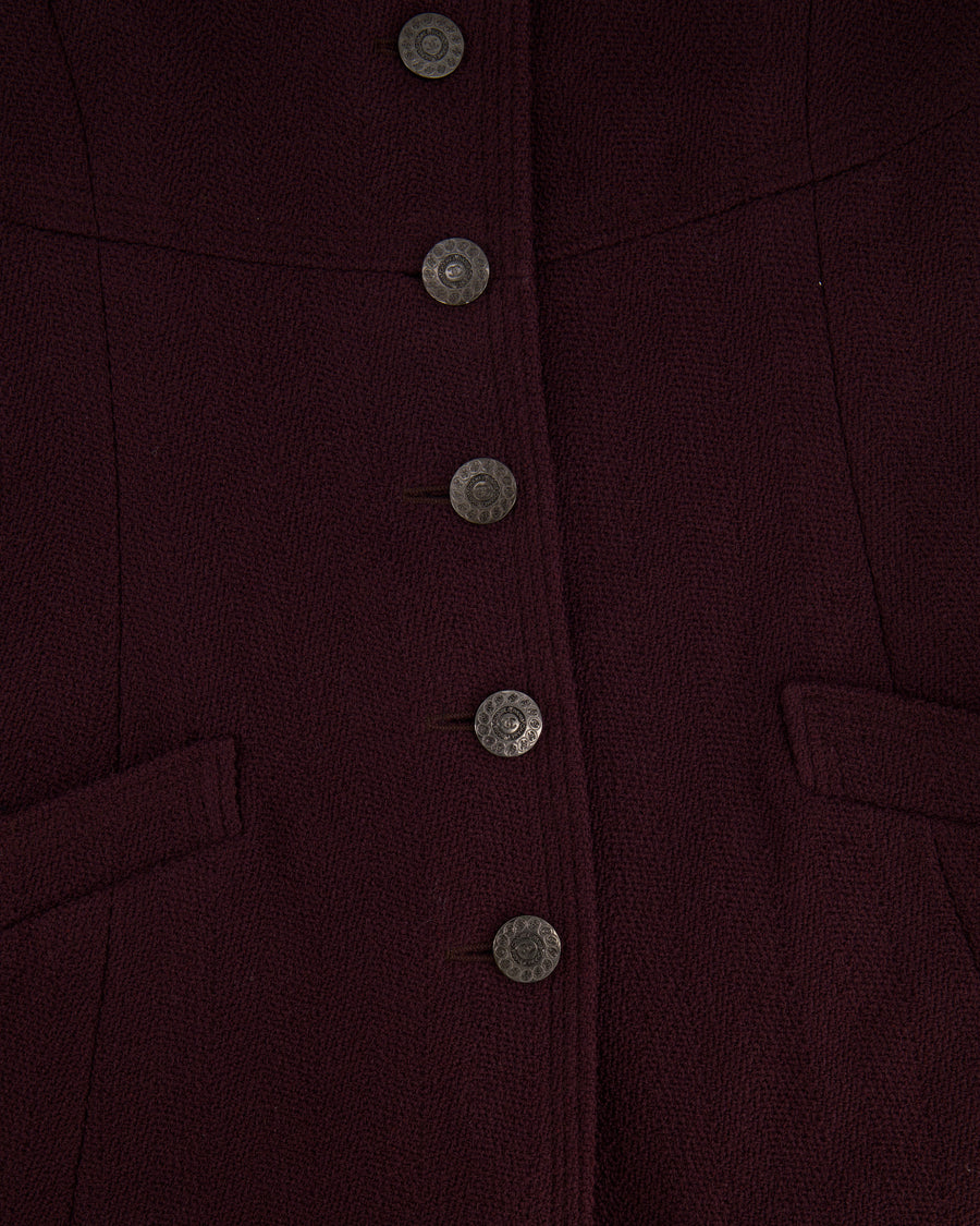 Chanel Vintage 97A Burgundy Wool Jacket with CC Buttons and Pockets Size FR 40 (UK 12)