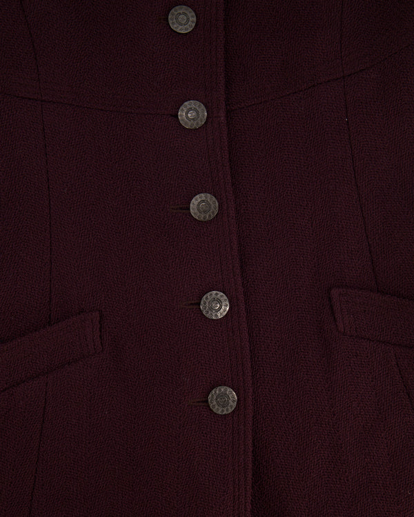 Chanel Vintage 97A Burgundy Wool Jacket with CC Buttons and Pockets Size FR 40 (UK 12)