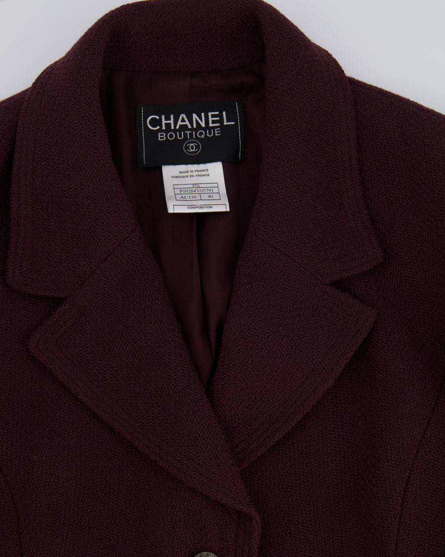 Chanel Vintage 97A Burgundy Wool Jacket with CC Buttons and Pockets Size FR 40 (UK 12)