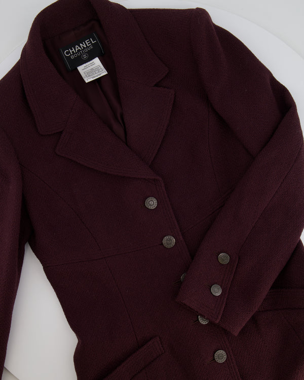 Chanel Vintage 97A Burgundy Wool Jacket with CC Buttons and Pockets Size FR 40 (UK 12)