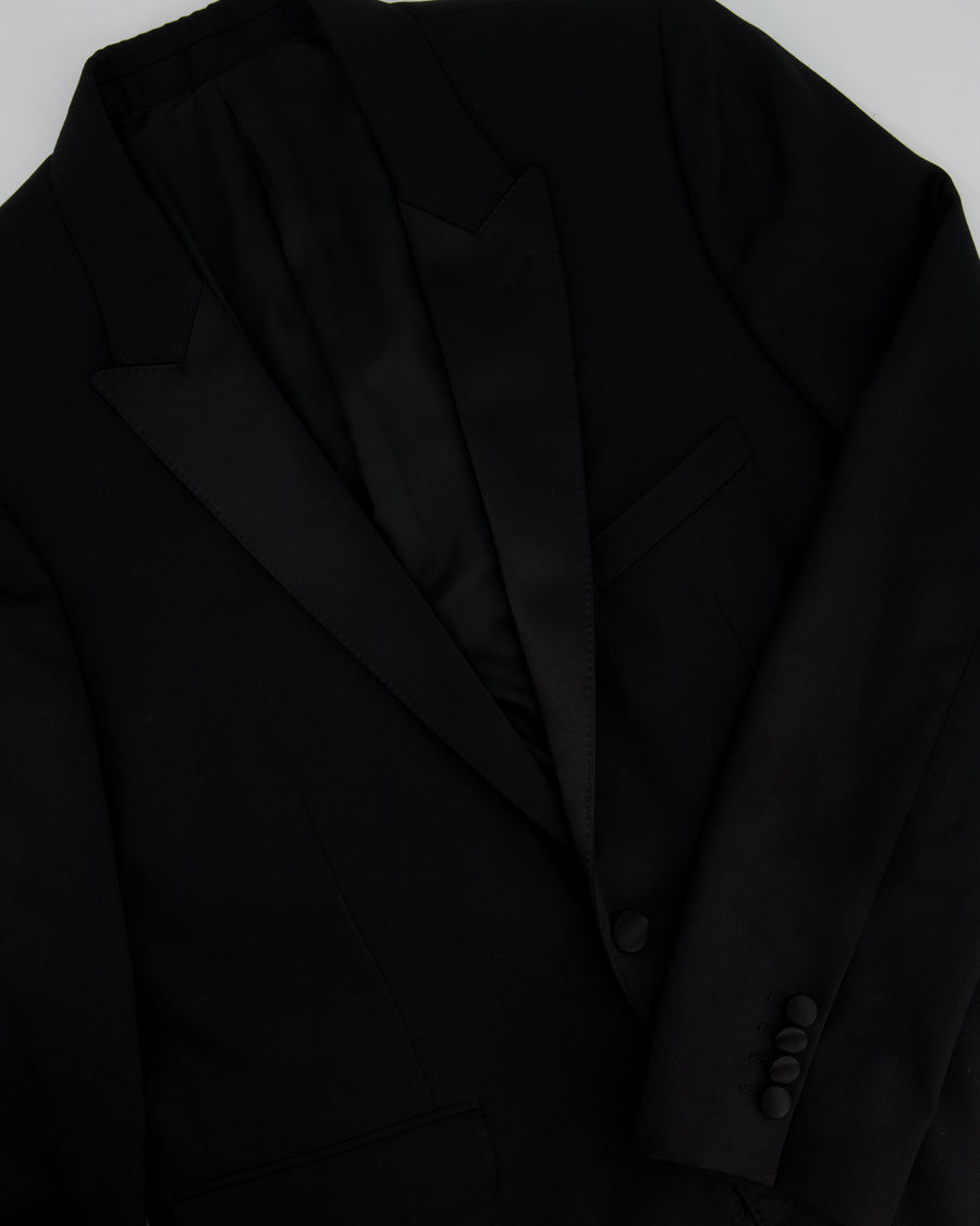 Celine Black Menswear Tuxedo Suit Single Button Blazer with Silk Lappel Detail FR 54 (UK 44)