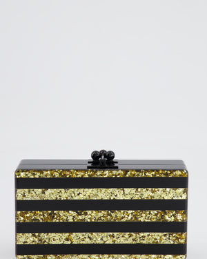 Edie Parker Black and Gold Striped Embellished Clutch Bag RRP £600