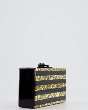 Edie Parker Black and Gold Striped Embellished Clutch Bag RRP £600