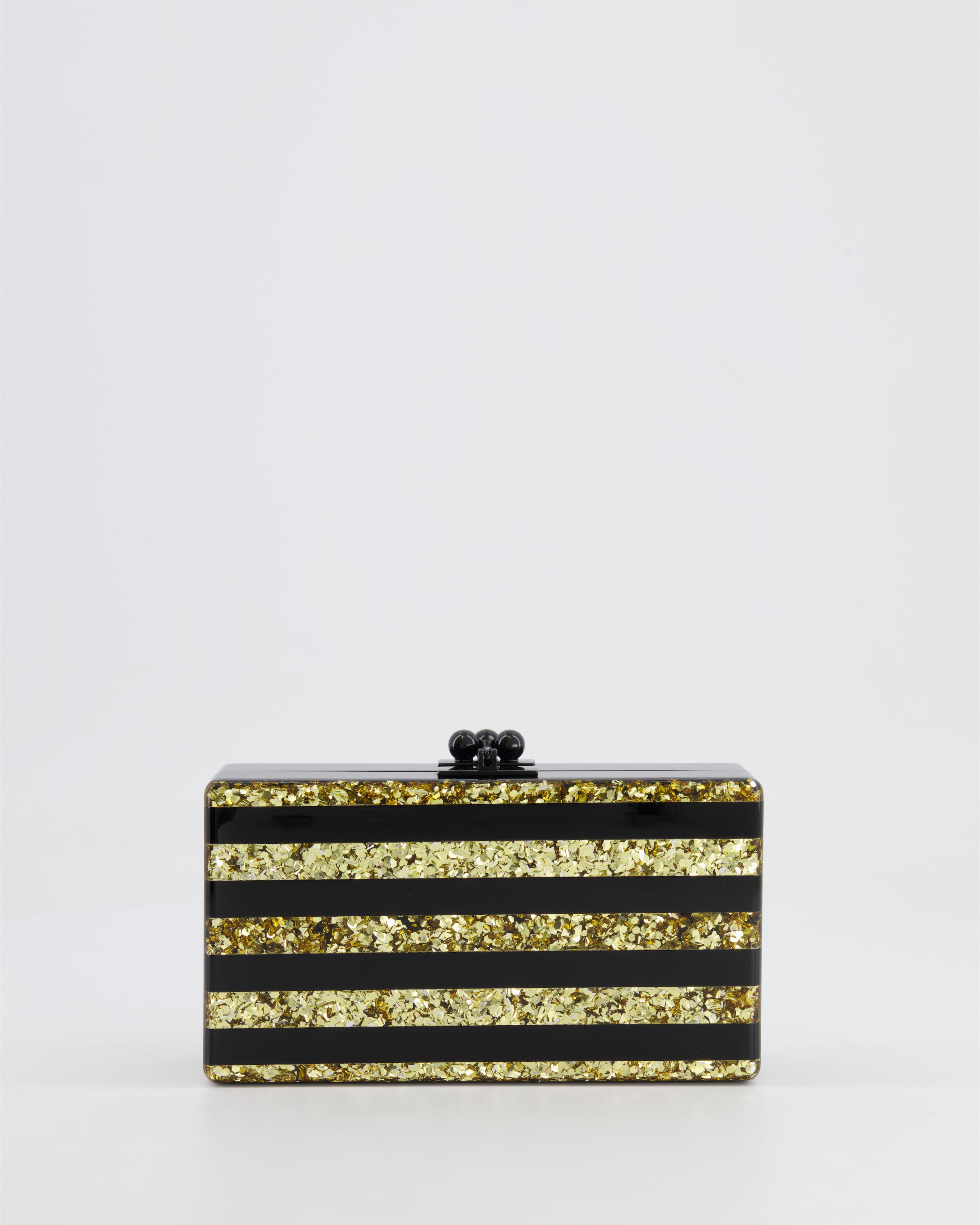 Edie Parker Black and Gold Striped Embellished Clutch Bag RRP 600 Sellier