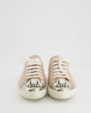 Miu Miu Light Pink Patent Trainers with Crystal Embellishments Size EU 39