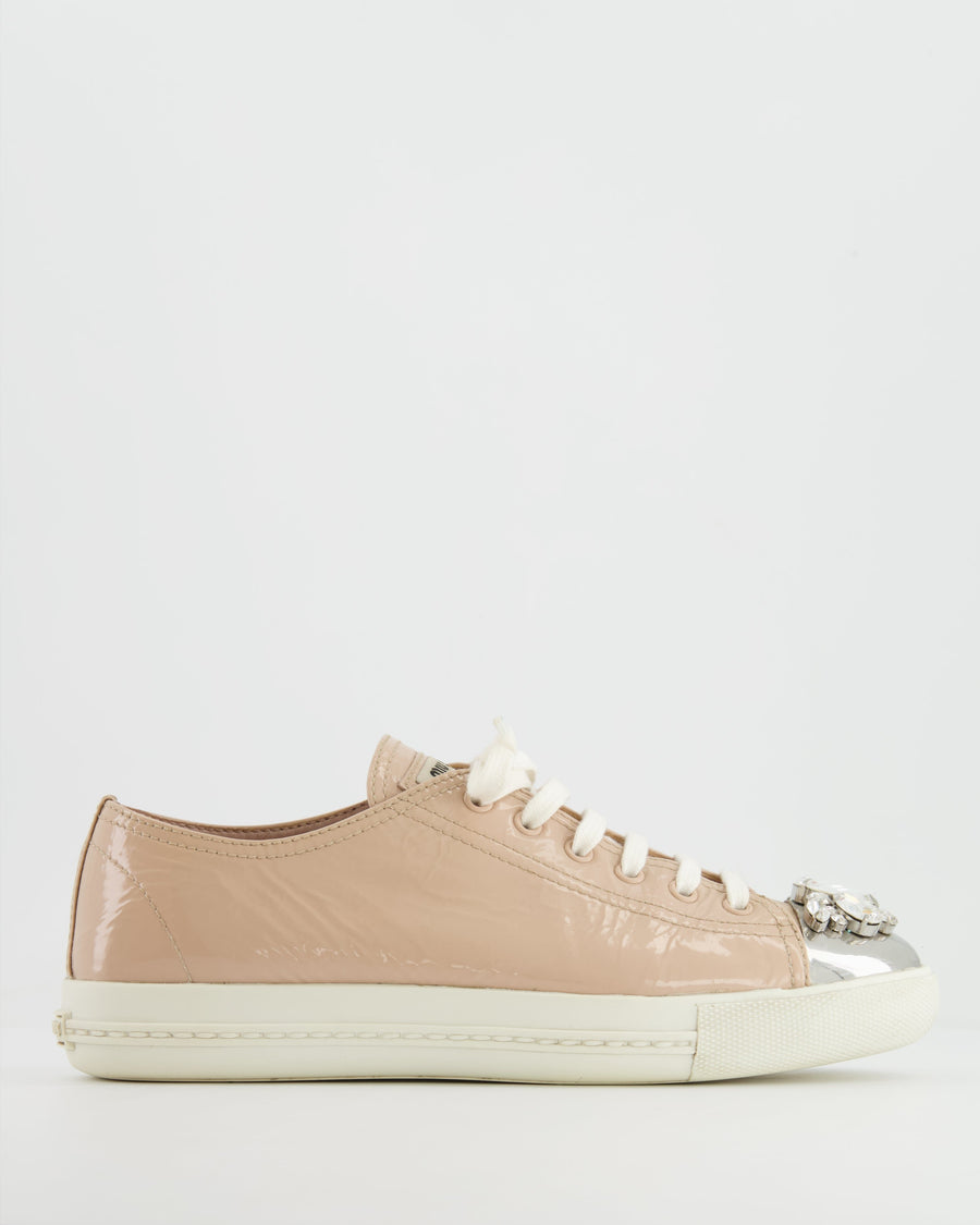 Miu Miu Light Pink Patent Trainers with Crystal Embellishments Size EU 39