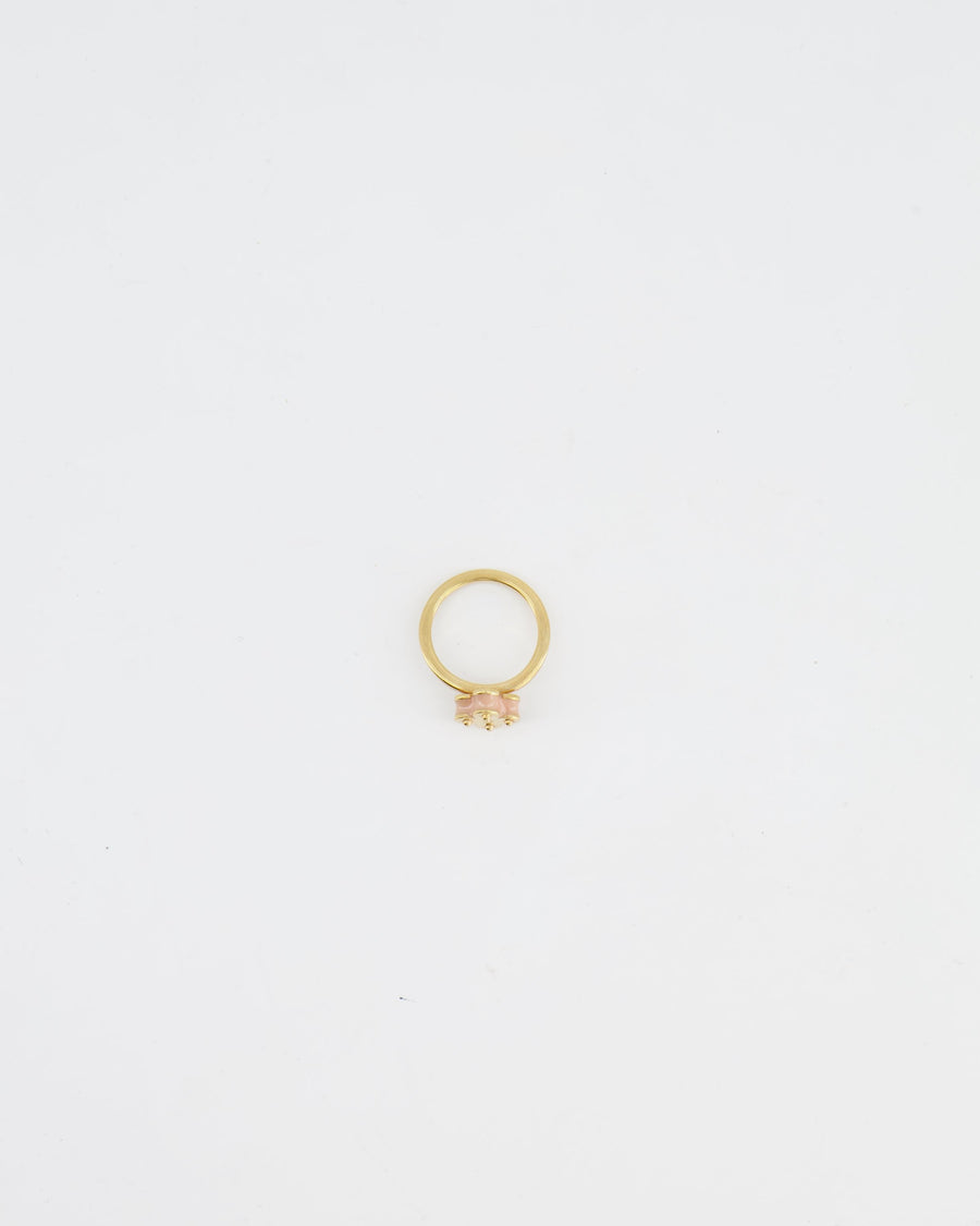 Louis Vuitton Gold Monogram Ring with Light Pink Enamel Detail Size L