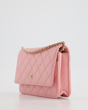 *HOT* Chanel Bubblegum Pink Wallet on Chain Bag in Caviar Leather with Champagne Gold Hardware