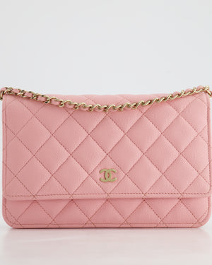 *HOT* Chanel Bubblegum Pink Wallet on Chain Bag in Caviar Leather with Champagne Gold Hardware