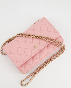 *HOT* Chanel Bubblegum Pink Wallet on Chain Bag in Caviar Leather with Champagne Gold Hardware