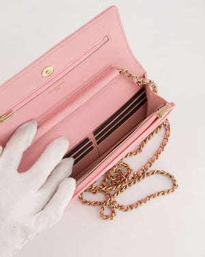 *HOT* Chanel Bubblegum Pink Wallet on Chain Bag in Caviar Leather with Champagne Gold Hardware