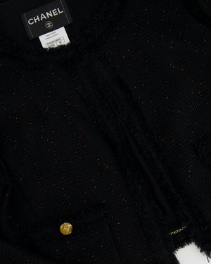 Chanel Black Tweed Jacket with Bronze Sequins and Gold CC Logo Buttons Size FR 40 (UK 12) RRP £2,420