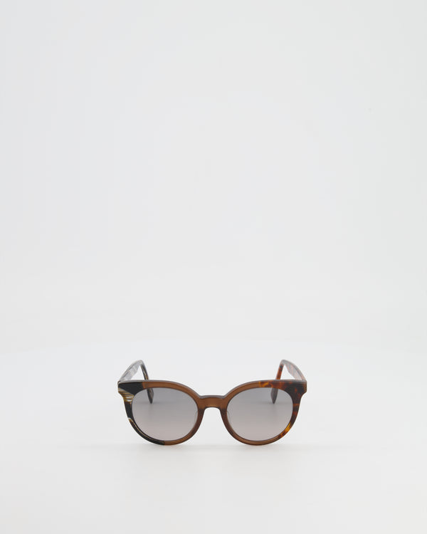 Fendi Brown Tortoiseshell and Wood-effect Round Sunglasses