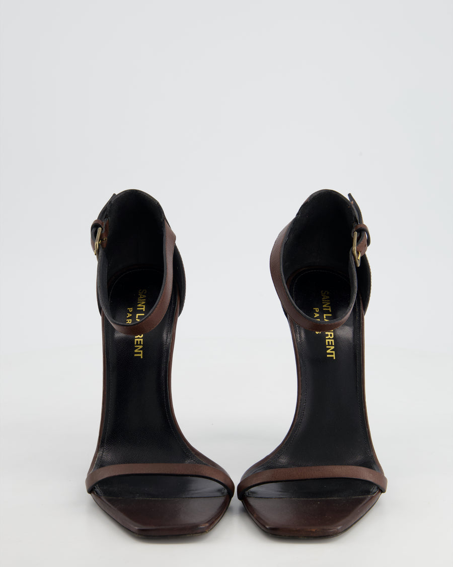 Saint Laurent Brown Opyum 110mm Strap "YSL" Heels Size EU 38