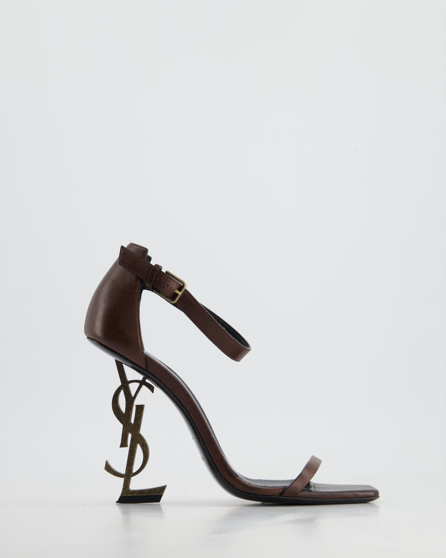 Saint Laurent Brown Opyum 110mm Strap "YSL" Heels Size EU 38