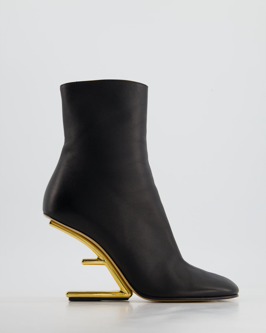 Fendi Black "Fendi First" Ankle Boots with F Heel Detail Size EU 38