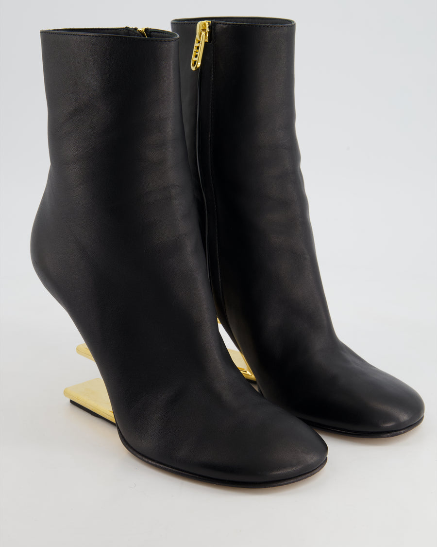 Fendi Black "Fendi First" Ankle Boots with F Heel Detail Size EU 38