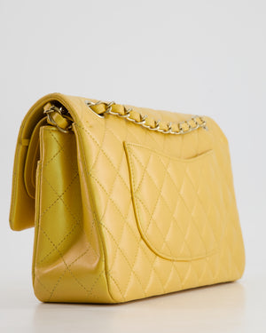 *HOT* Chanel Iridescent Mustard Yellow Medium Double Flap Bag in Lambskin Leather with Champagne Gold Hardware