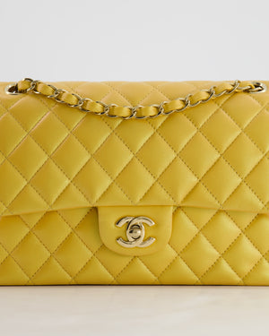 *HOT* Chanel Iridescent Mustard Yellow Medium Double Flap Bag in Lambskin Leather with Champagne Gold Hardware