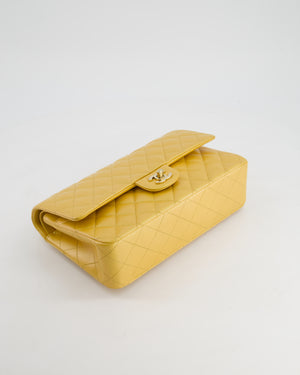 *HOT* Chanel Iridescent Mustard Yellow Medium Double Flap Bag in Lambskin Leather with Champagne Gold Hardware